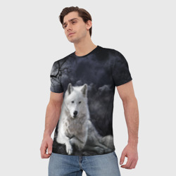 Мужская футболка 3D Белый волкd - фото 2
