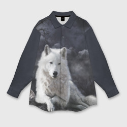 Мужская рубашка oversize 3D Белый волкd