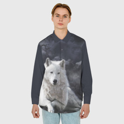 Мужская рубашка oversize 3D Белый волкd - фото 2