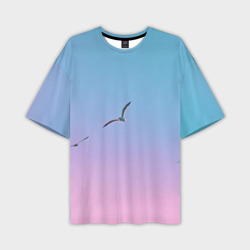 Мужская футболка oversize 3D Чайки птицы полет градиент