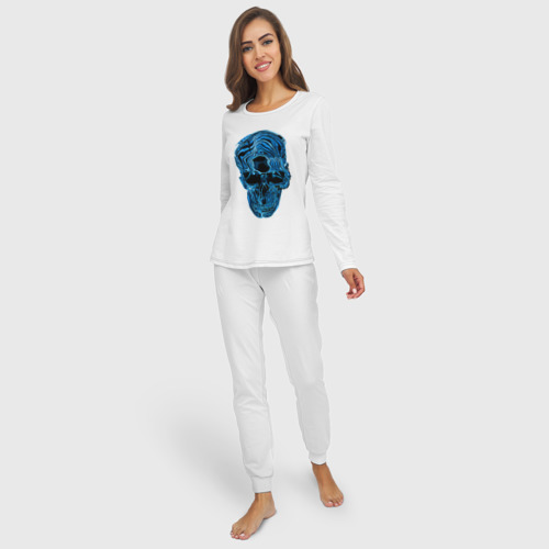 Женская пижама с лонгсливом хлопок Skull - illusion, цвет белый - фото 3
