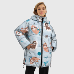 Женская зимняя куртка Oversize Паттерн ленивец космос полет - фото 2