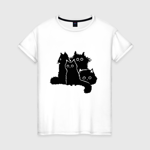 Женская футболка хлопок Мохнатые Коты, цвет белый