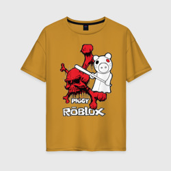 Женская футболка хлопок Oversize Свинка Пигги из Roblox