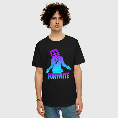 Мужская футболка хлопок Oversize Fortnite x Marshmello, цвет черный - фото 3