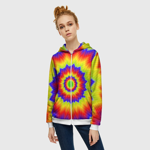 Женская толстовка 3D на молнии Tie-Dye, цвет белый - фото 3