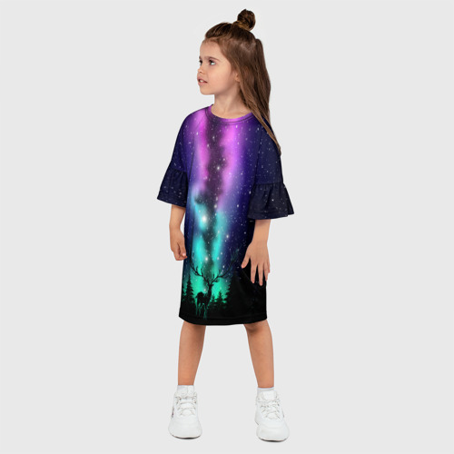 Детское платье 3D Силуэт оленя северное сияние, цвет 3D печать - фото 3