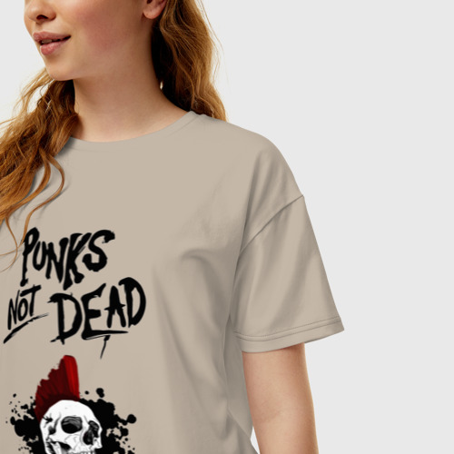 Женская футболка хлопок Oversize Punks not dead, цвет миндальный - фото 3