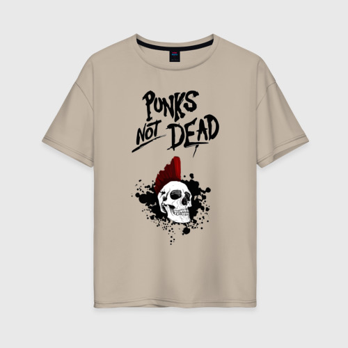 Женская футболка хлопок Oversize Punks not dead, цвет миндальный