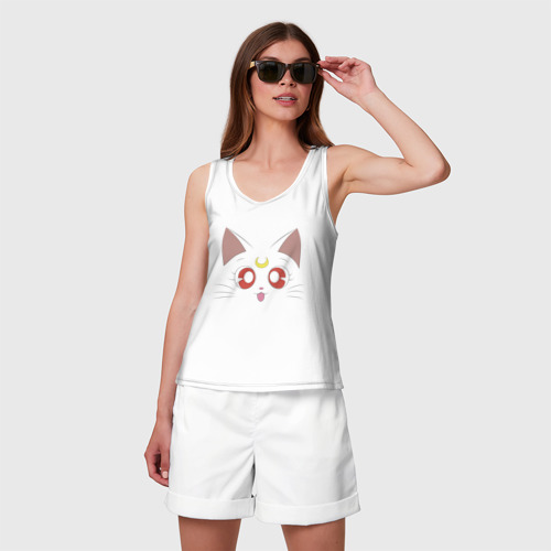 Женская майка хлопок Sailor Moon Luna, цвет белый - фото 3