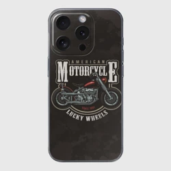 Чехол для iPhone 15 Pro Max силиконовый с защитой камеры American motorcycle американский мотоцикл