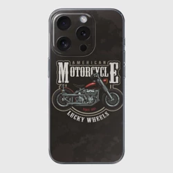 Чехол для iPhone 15 Pro силиконовый с защитой камеры American motorcycle американский мотоцикл