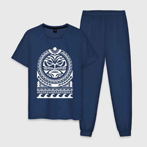 Мужская пижама хлопок Солнце и скат в полинезия, цвет темно-синий