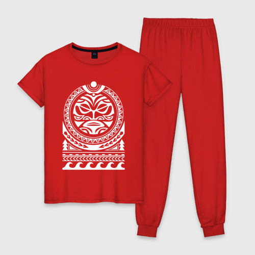 Женская пижама хлопок Солнце и скат в полинезия, цвет красный