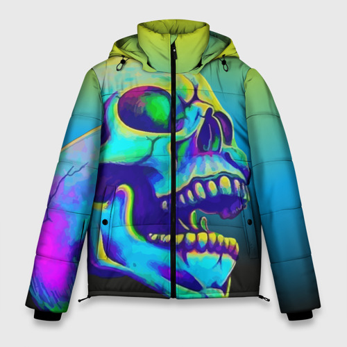 Мужская зимняя куртка 3D Neon skull, цвет черный