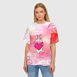 Женская футболка oversize 3D Влюбленный Зайчик - фото 2