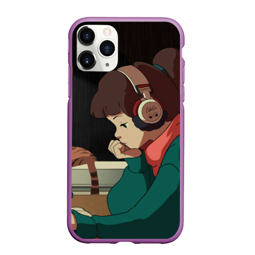 Чехол для iPhone 11 Pro Max матовый Study girl, цвет фиолетовый