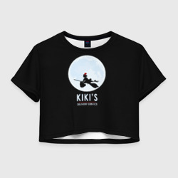 Женская футболка Crop-top 3D Kiki's delivery service. Кики на фоне Луны