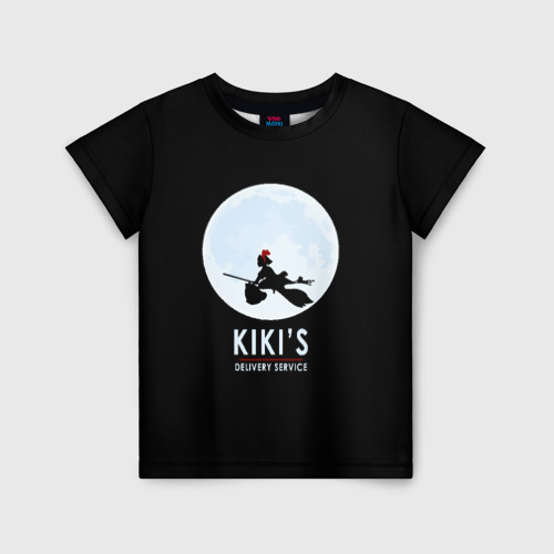 Детская футболка 3D Kiki's delivery service. Кики на фоне Луны, цвет 3D печать
