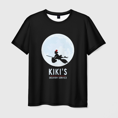 Мужская футболка 3D Kiki's delivery service. Кики на фоне Луны, цвет 3D печать