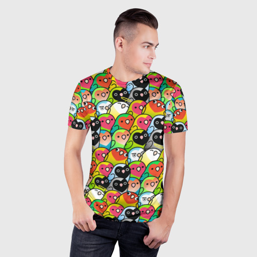Мужская футболка 3D Slim с принтом Папуги, фото на моделе #1