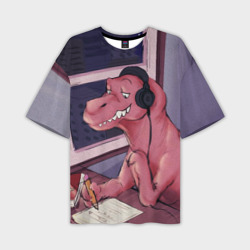 Мужская футболка oversize 3D Динозавр на карантине