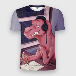 Мужская футболка 3D Slim Динозавр на карантине
