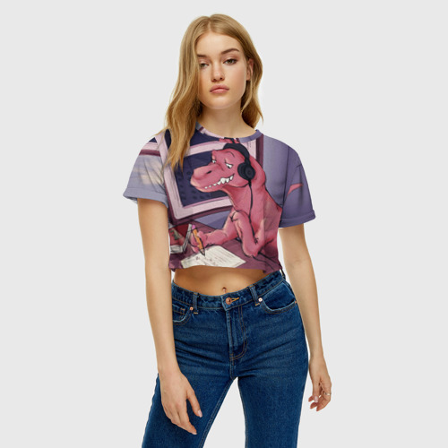 Женская футболка Crop-top 3D Динозавр на карантине, цвет 3D печать - фото 3