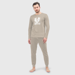 Мужская пижама с лонгсливом хлопок Хентай белый лого - фото 2