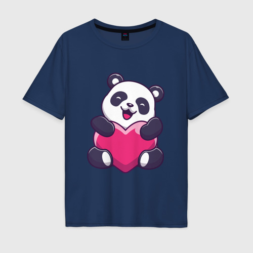 Мужская футболка хлопок Oversize Панда love, цвет темно-синий