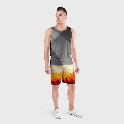 Мужские шорты спортивные Горы закат пейзаж лиса арт, цвет 3D печать - фото 4