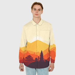 Мужская рубашка oversize 3D Горы закат пейзаж лиса арт - фото 2