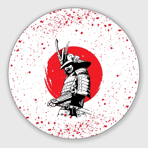 Круглый коврик для мышки Самурай В каплях крови samurai IN drops of blood