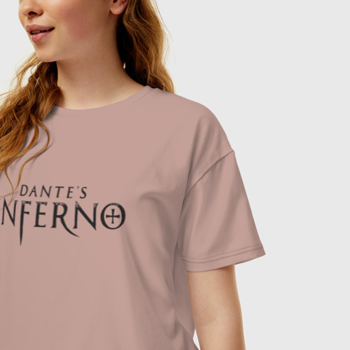 Женская футболка хлопок Oversize Dante's inferno logo, цвет пыльно-розовый - фото 3