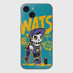 Чехол для iPhone 15 силиконовый с защитой камеры Граффити Wats череп в кепке