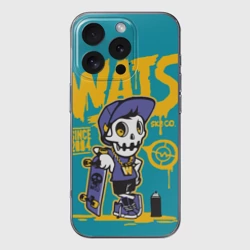 Чехол для iPhone 16 Pro силиконовый с защитой камеры Граффити Wats череп в кепке
