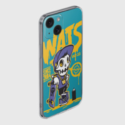 Чехол для iPhone 15 силиконовый с защитой камеры Граффити Wats череп в кепке - фото 2