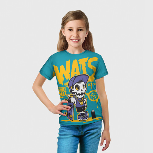 Детская футболка 3D Граффити Wats череп в кепке, цвет 3D печать - фото 5