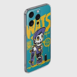 Чехол для iPhone 15 Pro Max силиконовый с защитой камеры Граффити Wats череп в кепке - фото 2
