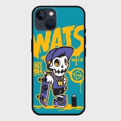 Чехол для iPhone 14 Граффити Wats череп в кепке
