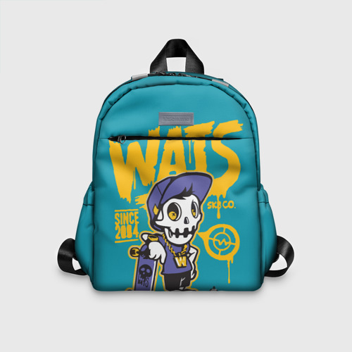 Детский рюкзак 3D с принтом Граффити Wats (череп в кепке), вид спереди #2