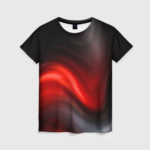 Женская футболка 3D с принтом BLACK RED WAVES | АБСТРАКЦИЯ, вид спереди #2