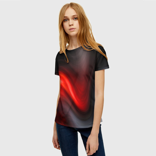Женская футболка 3D с принтом BLACK RED WAVES | АБСТРАКЦИЯ, фото на моделе #1