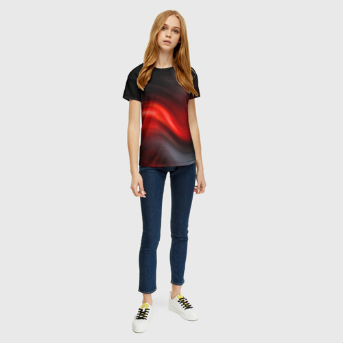 Женская футболка 3D с принтом BLACK RED WAVES | АБСТРАКЦИЯ, вид сбоку #3