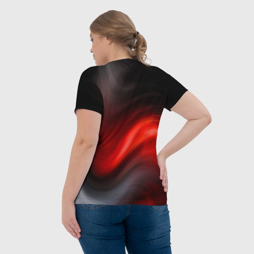 Женская футболка 3D с принтом BLACK RED WAVES | АБСТРАКЦИЯ, вид сзади #2