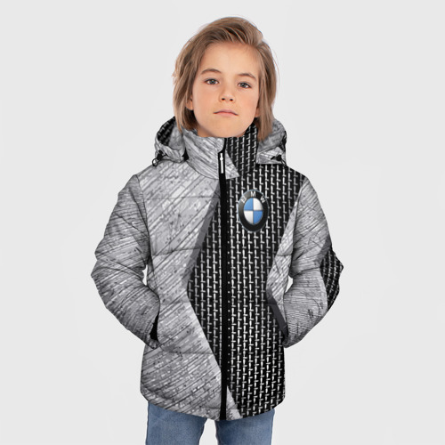 Зимняя куртка для мальчиков 3D с принтом BMW - emblem - metal - texture, фото на моделе #1