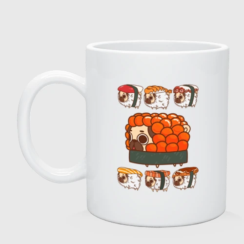 Кружка керамическая Мопс и роллы