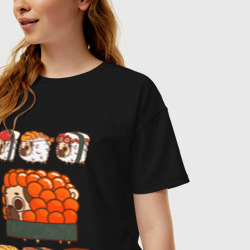 Женская футболка хлопок Oversize Мопс и роллы - фото 2
