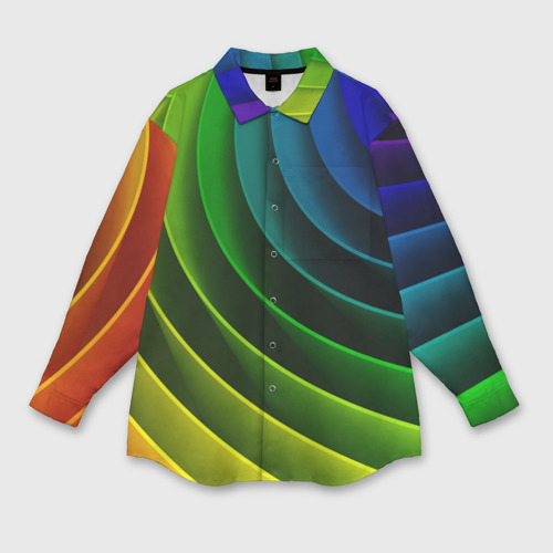 Женская рубашка oversize 3D с принтом Color vanguard texture, вид спереди #2
