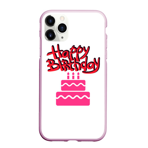 Чехол для iPhone 11 Pro Max матовый Happy Birth Day, цвет розовый